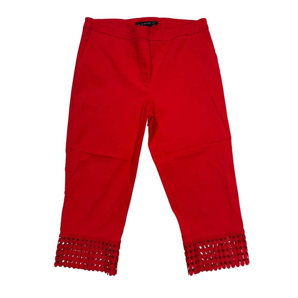 Zac & Rachel Crop Pants Womens 12P Red Excellent Crochet Lace Trim Pull On
